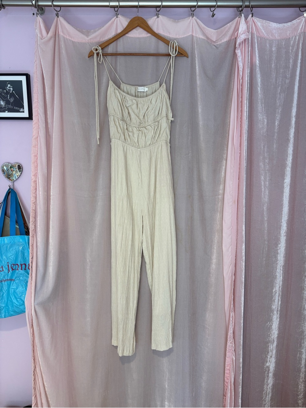 Light Beige Wide-Leg Jumpsuit with Tie Straps